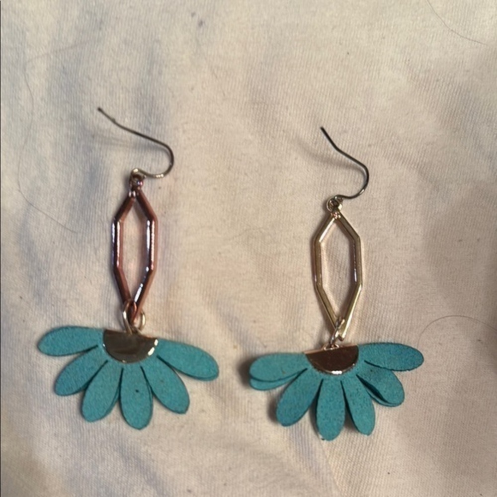 NWOT Elegant silver and Teal Flower Earrings